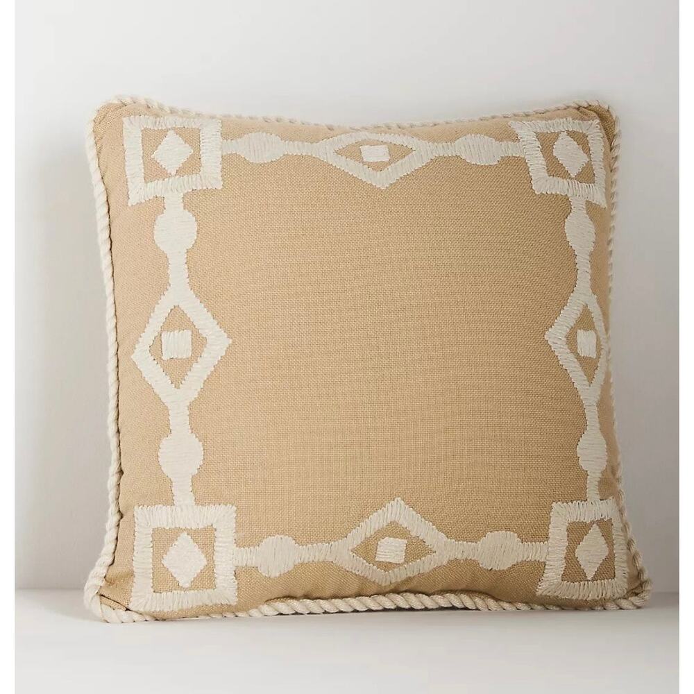 NWOT Tan Greek Key Embroidered Indoor/Outdoor Pillow